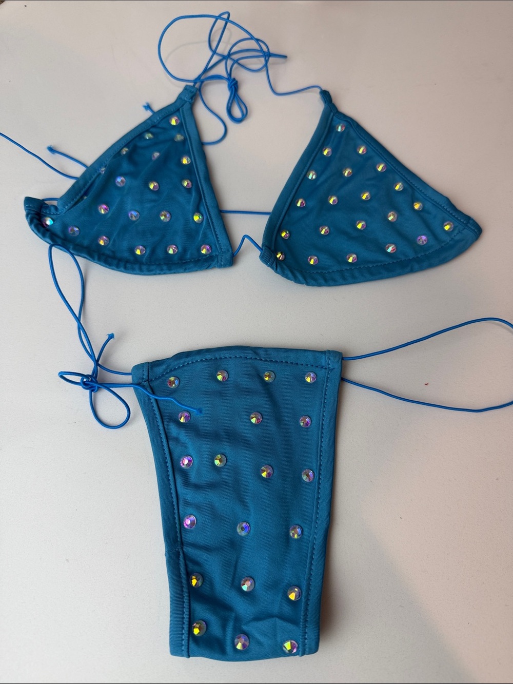 NEW Super Sexy Bling Rhinestone Micro Stripper Outfit Set OS